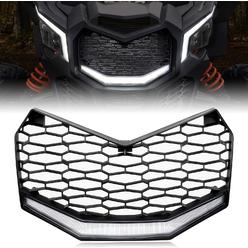 SAUTVS Front Grille for Maverick X3 2017-2022,  New Upgrade Premium Front Bumper Mesh Grill with LED Light Bar for Can-Am Maverick X3