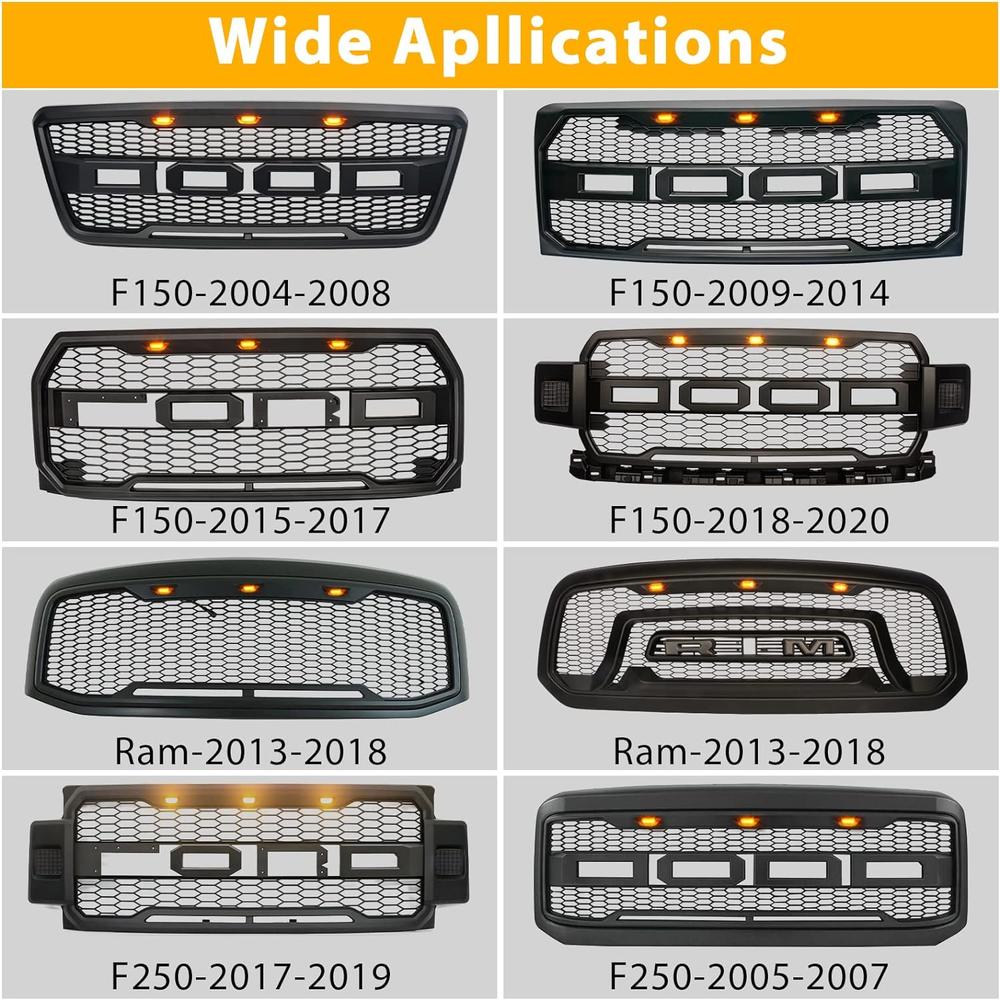 GTYUNKE Front Grille Lights for F150 2004-2008 / 2009-2014 / 2015-2019 Rapt0r Style Grille , Mesh Grille Light for RAM 1500 2013 2014 2