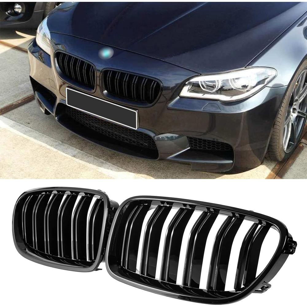 DEKEWEI F10 Grille,Front Kidney Grille Grill Compatible With 2010-2017 5 Series F10 F11 M5 (Double Slats Gloss Black Grills, 2pcs)