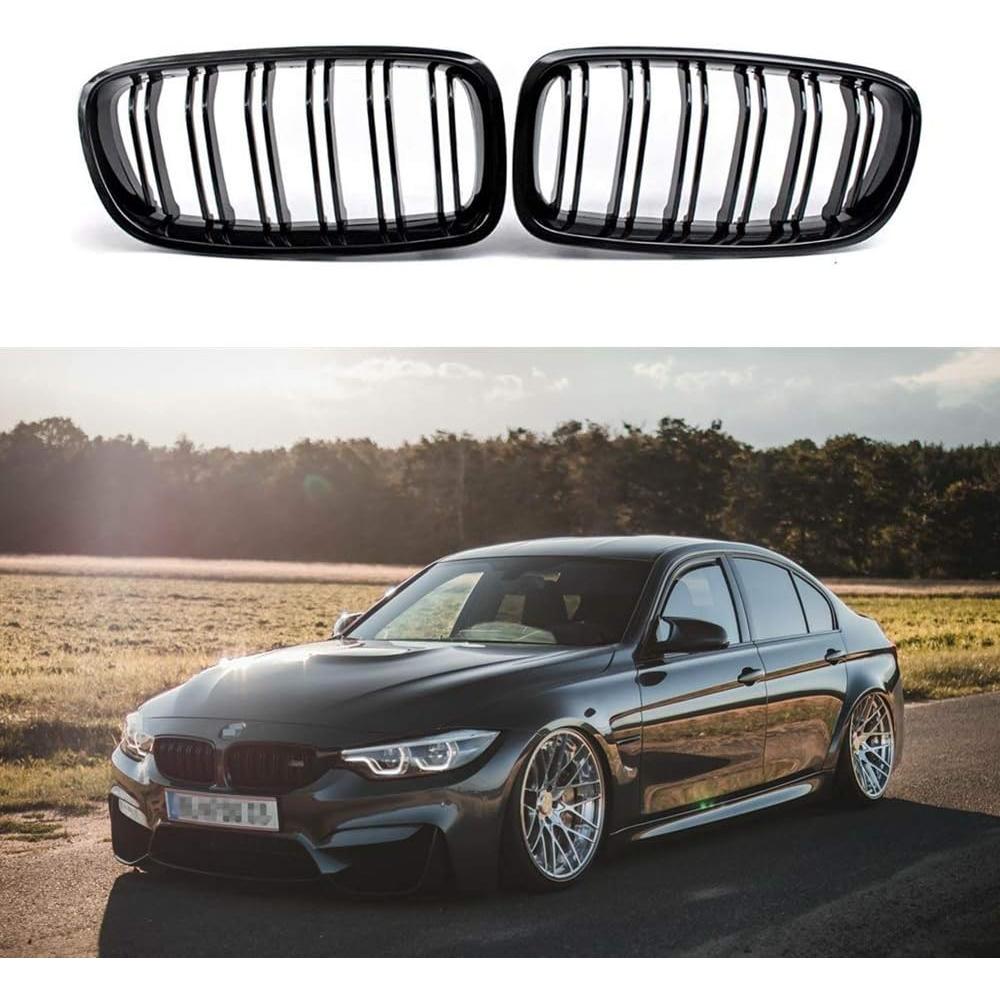 Zealhot F30 Grille Grill for BMW 2012-2018 3 Series F30 F31 Front Kidney Grille Double Slats (Gloss Black)