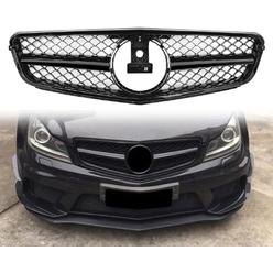 DIBON AUTO W204 Grill Front Grille Compatible with 2008-2014 Mercedes Benz W204 C Class C250 C300 C350 (AMG Style-Gloss Black)