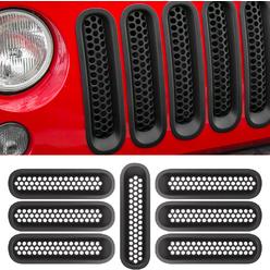 RT-TCZ Upgrade Version Clip-on Grille Front Mesh Grille Inserts for Jeep Wrangler JK JKU 2007-2015 (Matte Black)