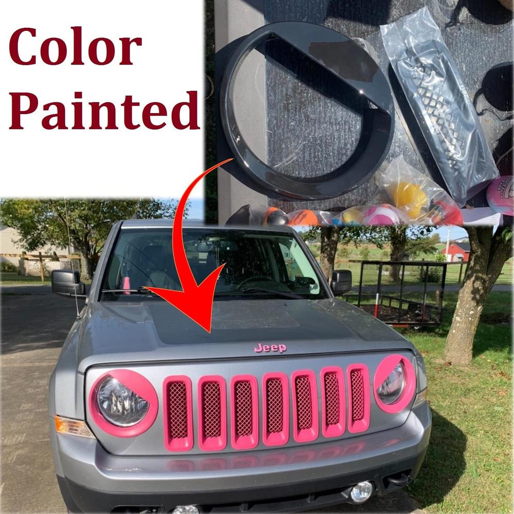 Antozon for Jeep Accessories Bezels Front Light Headlight Angry Bird Style Trim Cover ABS Compatible with Jeep Patriot 2011-2017 Model