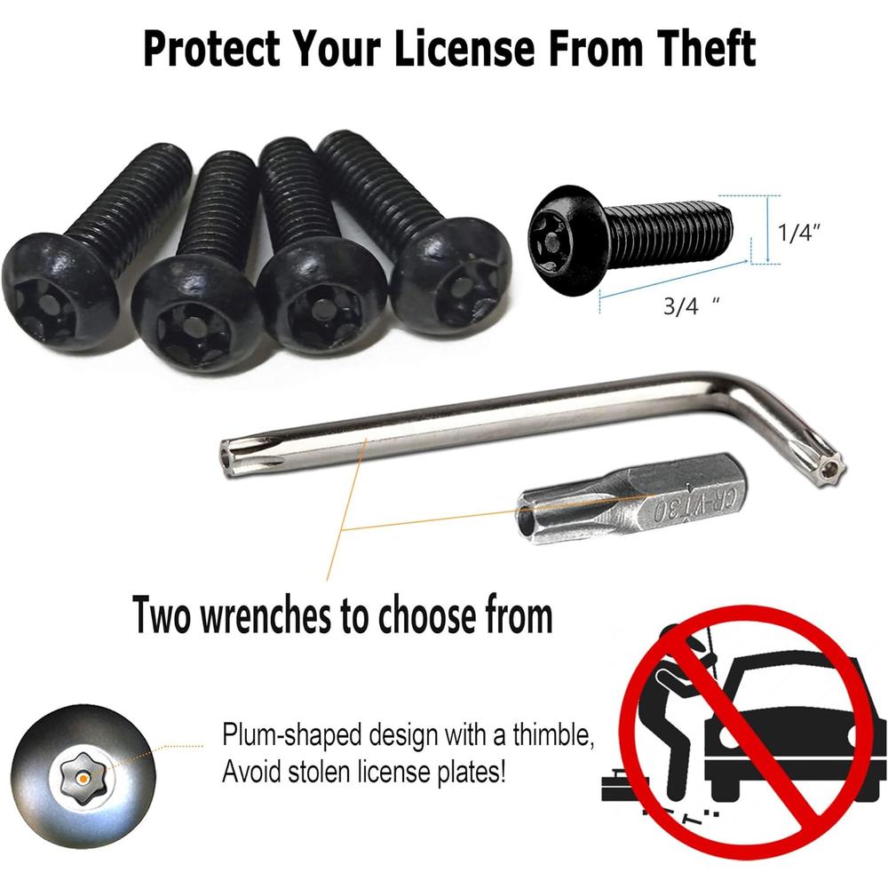 BGMVFK Black Anti Theft License Plate Screws- Rustproof Stainless Steel Security Car Tag Bolts Hardware, M6 (1/4") Tamper Proof S