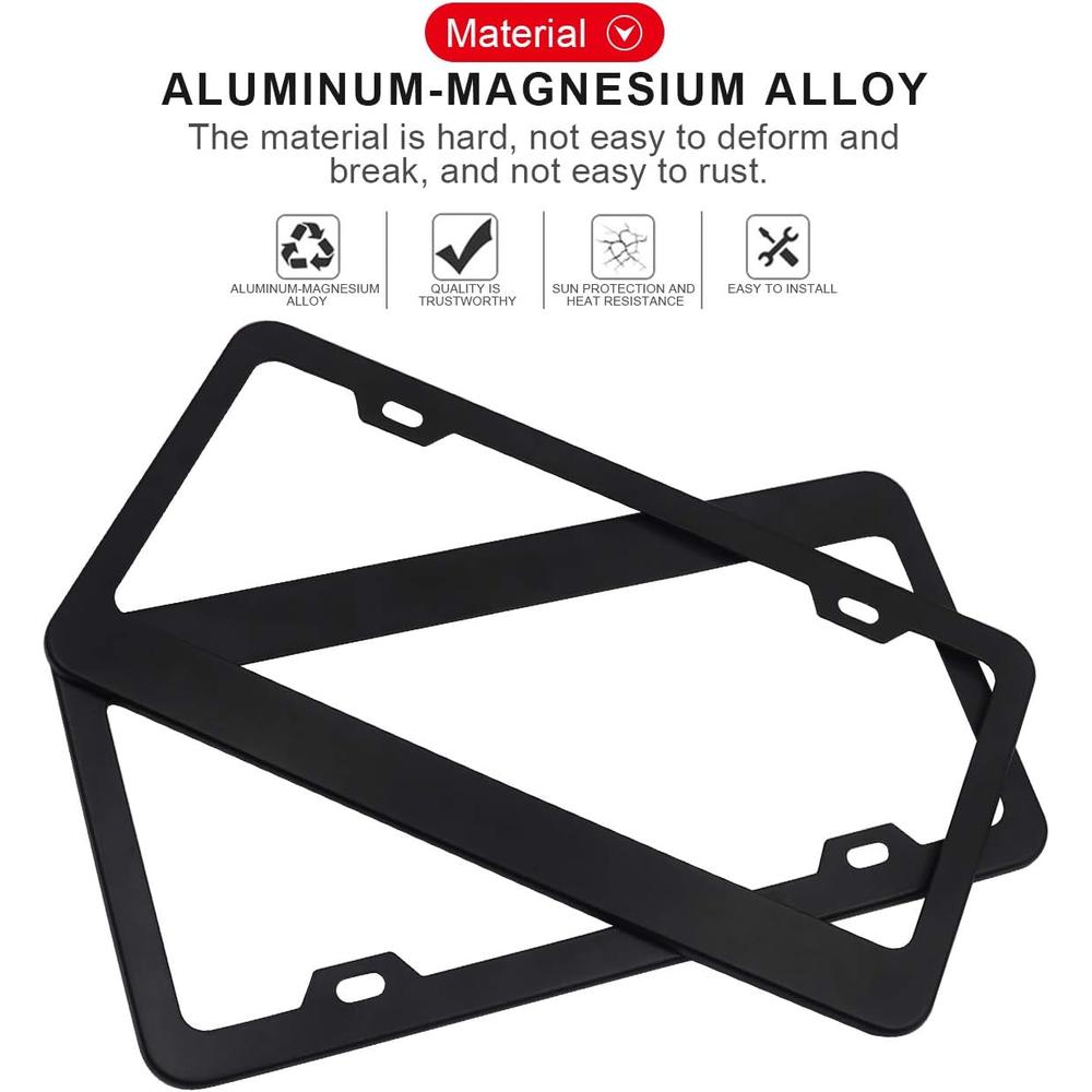 ZELEMO 2Pcs 2 Holes Black Matte Aluminum License Plate Frames Fits All Standard 6x12 Inches US License Plates Includ Screws.