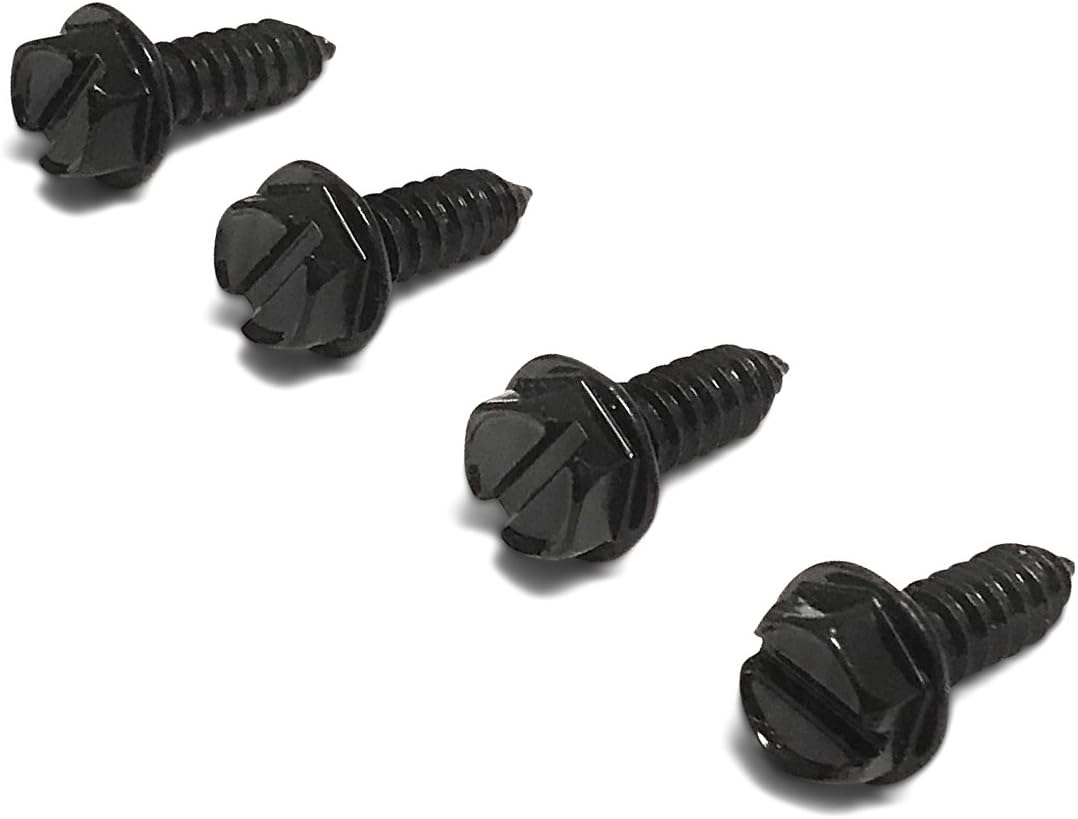Revolution Car Badges License Plate Screws - Black, Set of 4 Fasteners - for Front and Back License Plates and License Plate Frames or Covers on Dome