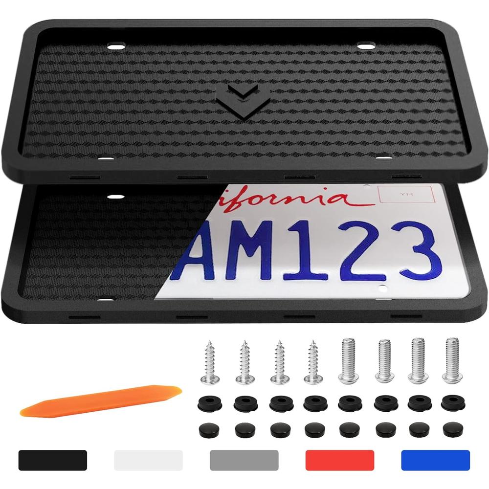 Aujen Silicone License Plate Frames 2 PCS for US Standard Car, 100% Street Legal License Plate Cover, Rattle-Proof and Easy Installat