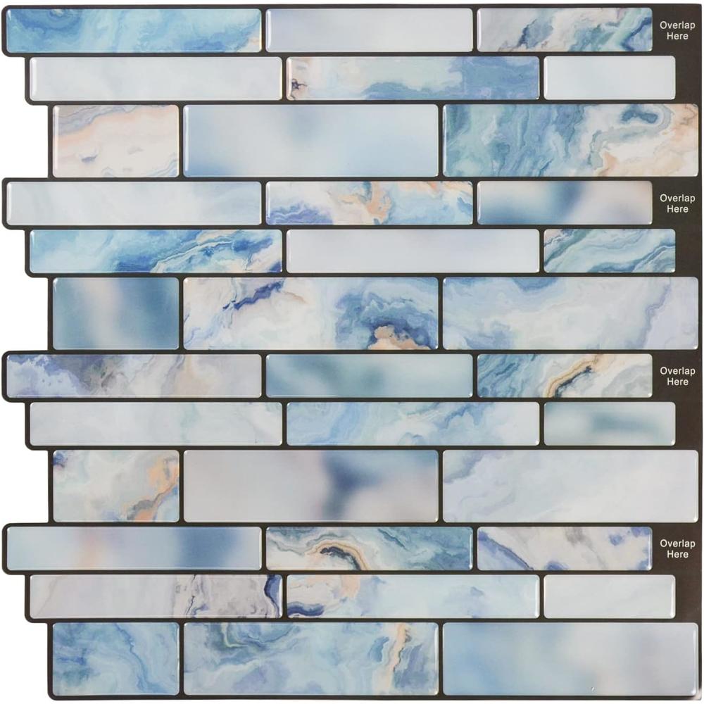 Miscasa 10-Sheet Peel and Stick Backsplash Tile, Blue Marble Stone Self Adhesive Removable Tiles for Kitchen Bathroom, 12"x12