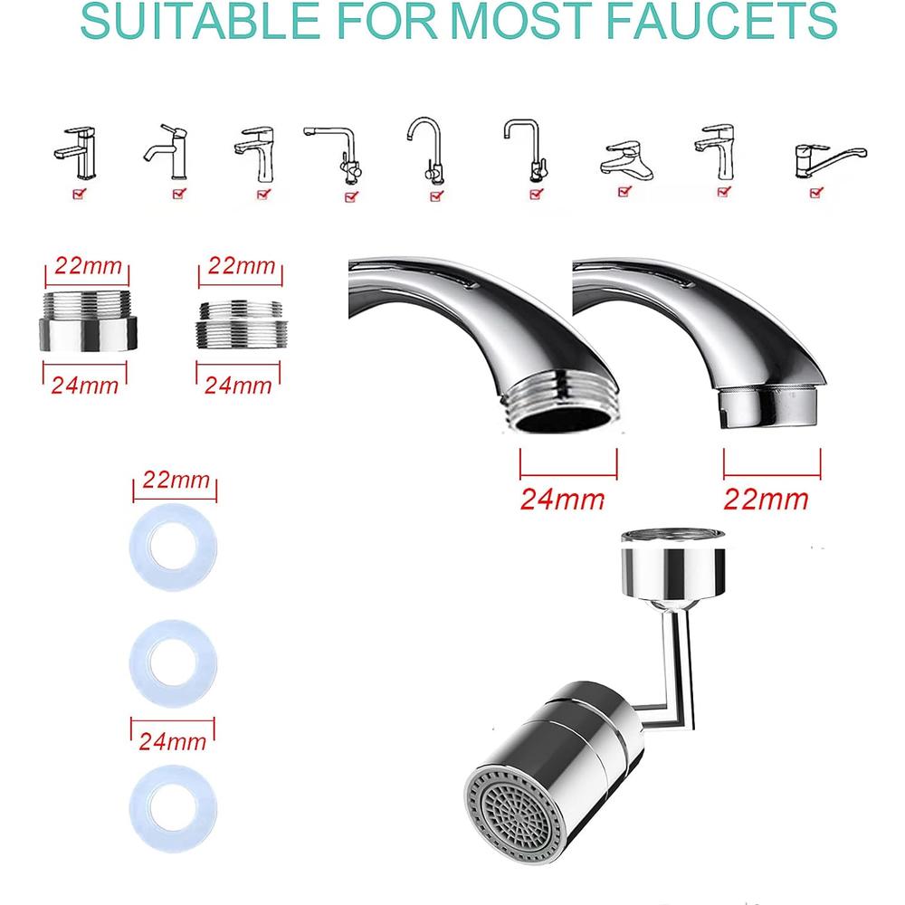 XUERZAT 2 Mode 720 Degree Swivel Universal Faucet Splashback Sink Attachment, Kitchen and Bathroom Faucet Extender, Faucet washface Ada