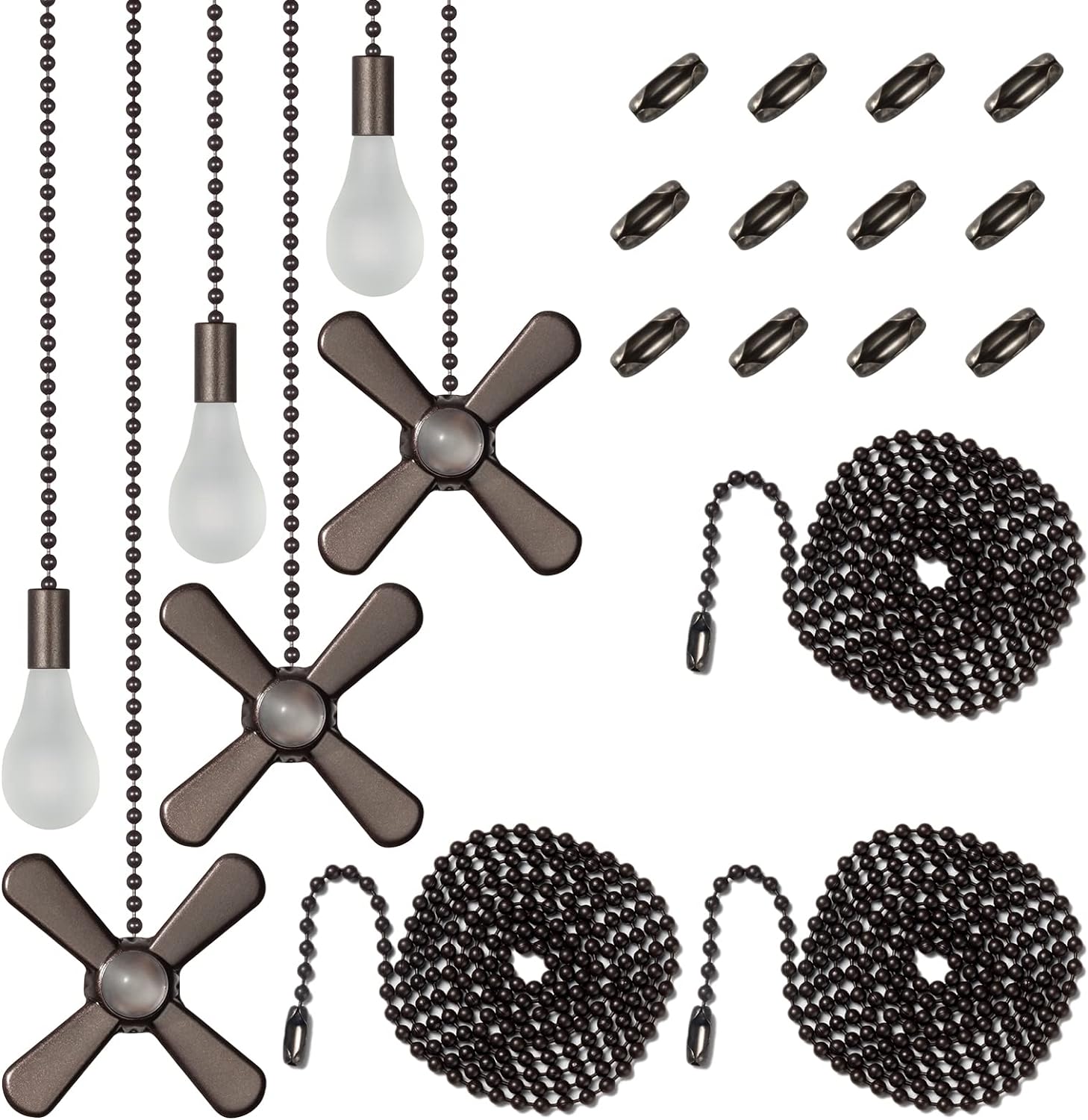 ELFCAB 6 Combo Frosted Ceiling Fan Pull Chain Set Including 6Pcs Beaded Ball Fan Pull Chain Decorative Extra 12Pcs Beaded and Pull Loo