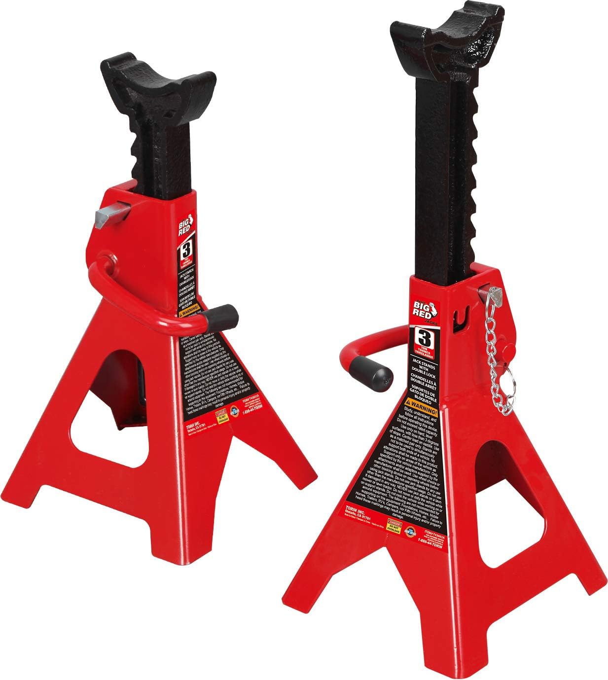 Big Red T43002A Torin Steel Jack Stands: Double Locking, 3 Ton (6,000 lb) Capacity, Red, 1 Pair