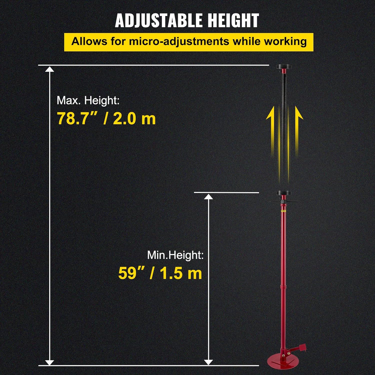 BestAuto Underhoist Stand 3/4 Ton Capacity Pole Jack Heavy Duty Jack Stand Car Support Jack Lifting from 1.5 m to 2.0 m, Round Base, wit