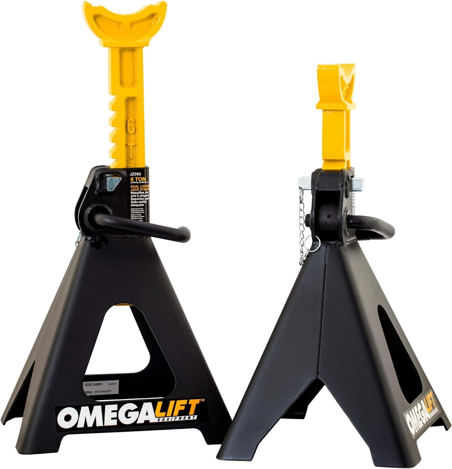Omega Lift Heavy Duty 6 Ton Jack Stands Pair - Double Locking Pins - Handle Lock and Mobility Pin for Auto Repair Shop with Extra Safety (