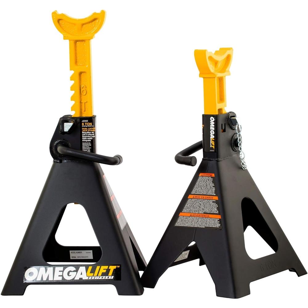 Omega Lift Heavy Duty 6 Ton Jack Stands Pair - Double Locking Pins - Handle Lock and Mobility Pin for Auto Repair Shop with Extra Safety (