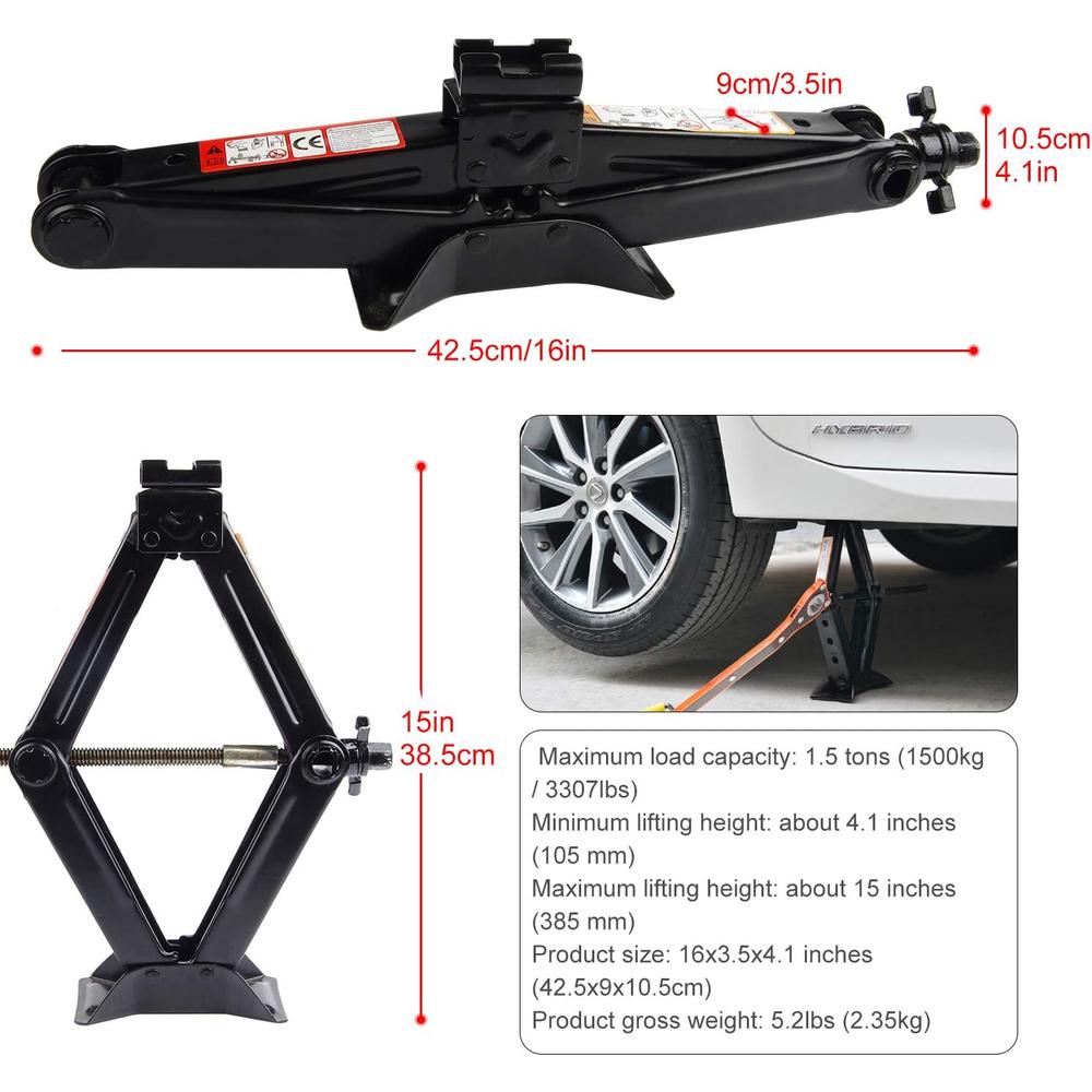 CPROSP Scissor Jack for car /SUV /MPV max 1.5 Tons(3,307 lbs) Capacity with Hand Crank Trolley Lifter with Ratchet, Just for Emergency