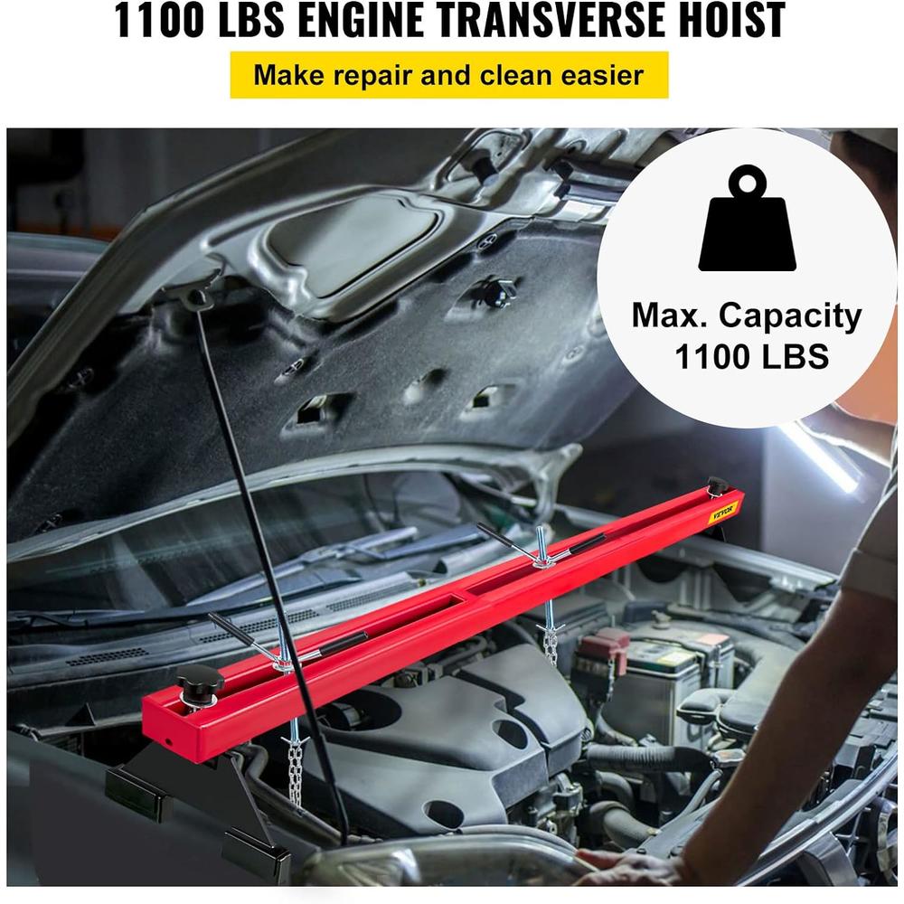 VEVOR Engine Support Bar 1100 Lbs Capacity Engine Transverse Bar Engine Hoist 2 Point Lift Holder Hoist Dual Hooks, Engine Hoist Keep
