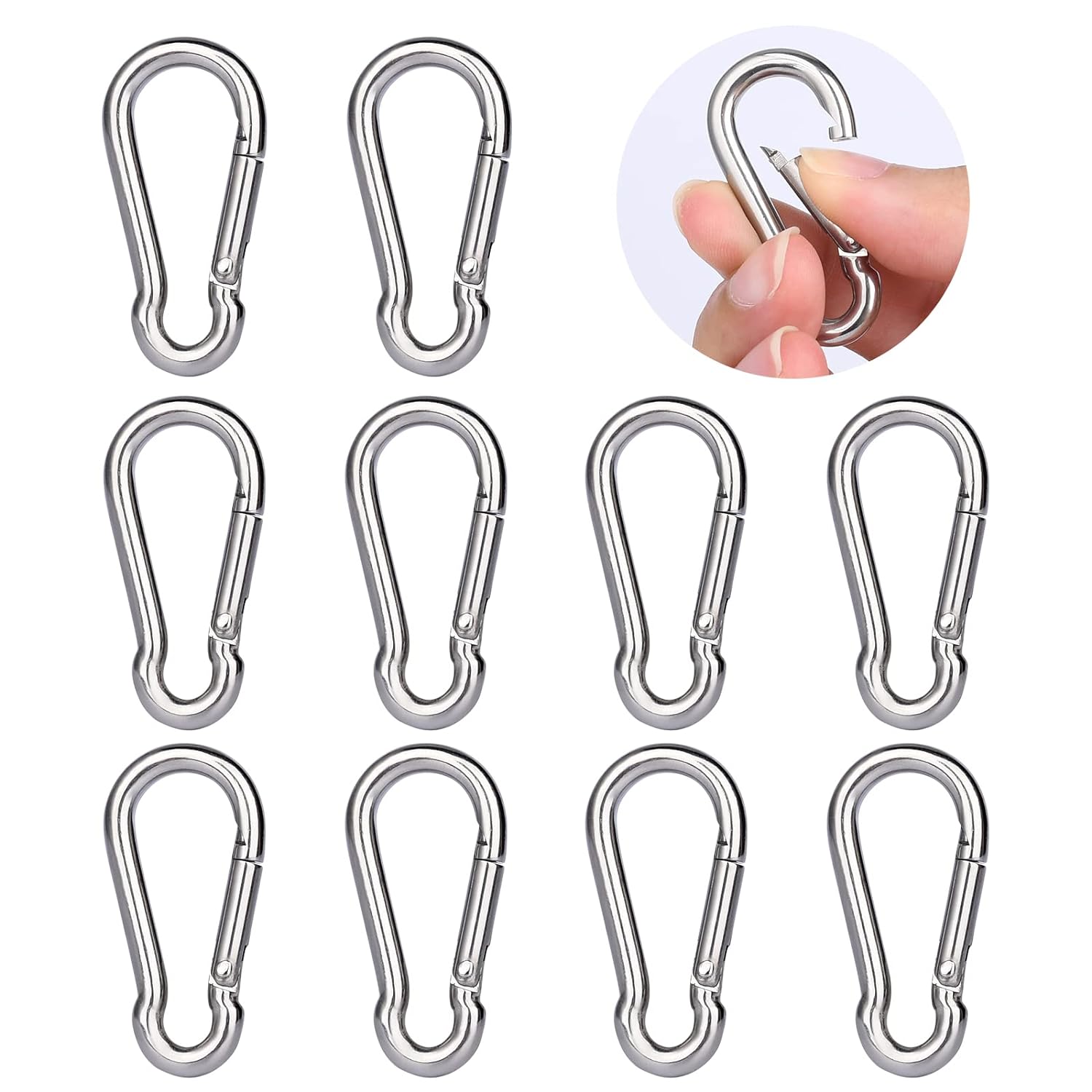Generic hannger Carabiner Clip - Spring Snap Hook 10 Pcs Stainless Steel 304 Small Carabiner M4 1.6 inch Heavy Duty D Ring Locking Cara