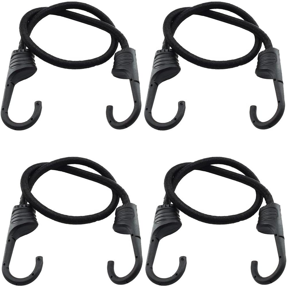 MARRTEUM 12-Inch Bungee Cords with Hooks Black Elastic Rope Straps for Camping, Bike, Folding Wagon, Trunk etc. [4PCS, Plastic-clad Stee