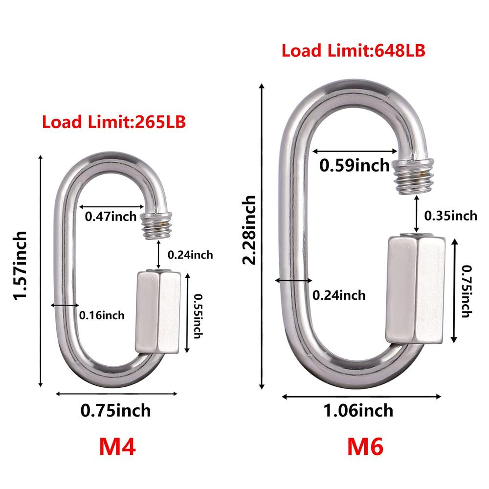 Generic Heavy-Duty Chain Hooks Quick Links - 304 Stainless Steel Locking Carabiner Anti-Rust Chain Connector Quick Link for Towing,Swin