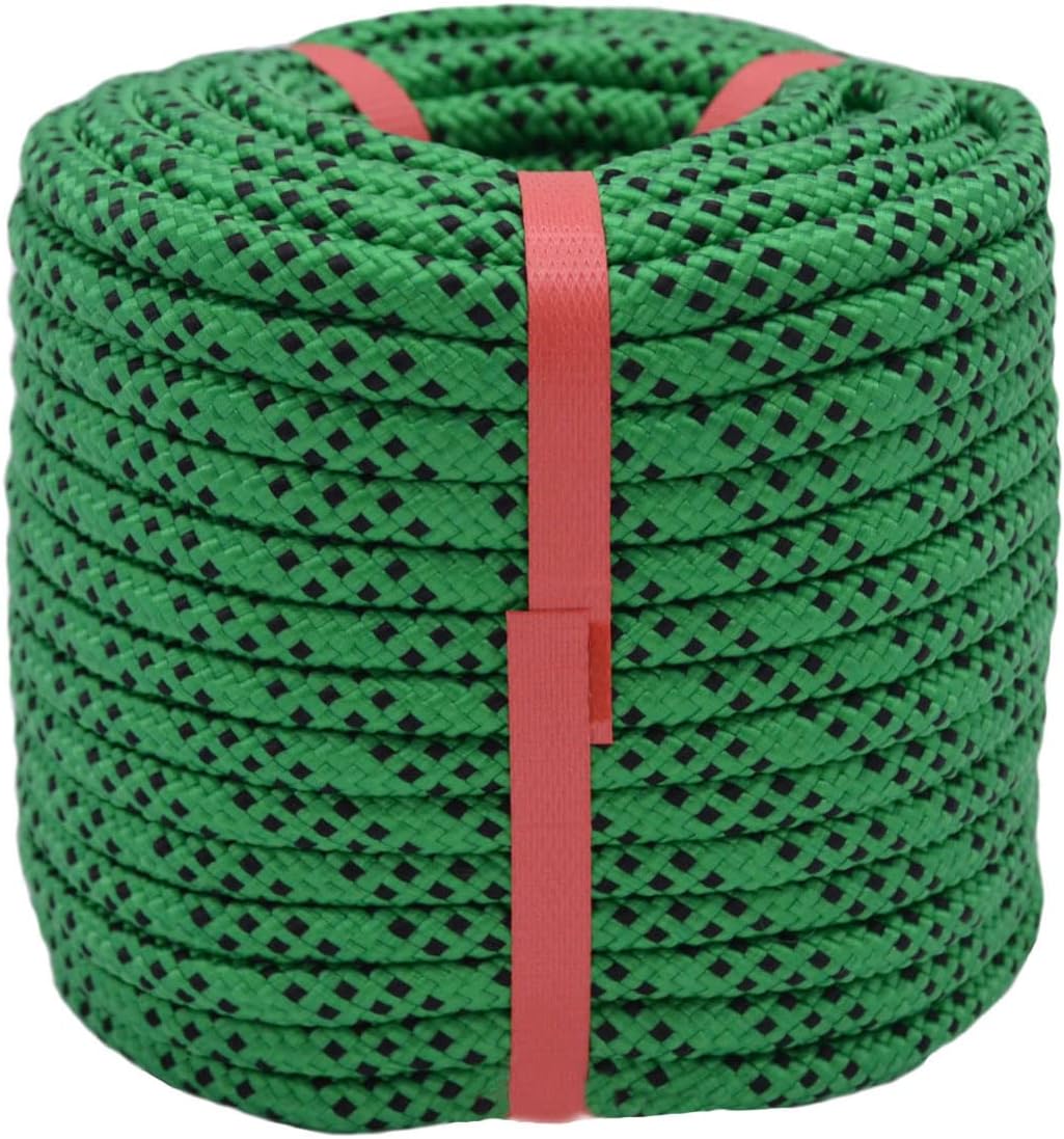YuzeNet Braided Polyester Arborist Rigging Rope (3/8" X 100') Strong Pulling Rope for Climbing Sailing Camping Swings,Green/Black