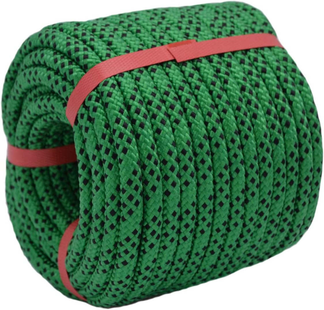 YuzeNet Braided Polyester Arborist Rigging Rope (3/8" X 100') Strong Pulling Rope for Climbing Sailing Camping Swings,Green/Black