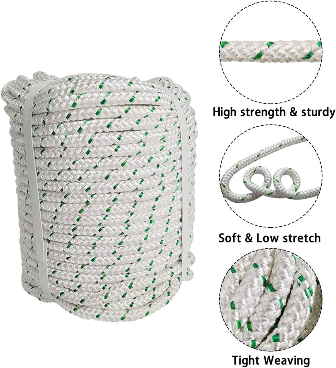 findmall 3/8 Inch x 200 Feet Double Braid Polyester Rope 4800Lbs Breaking Strength Strong Pulling Rope for Tree Work Camping Swings