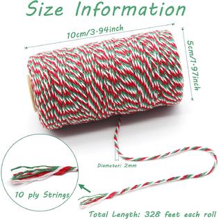 Benvo Christmas Twine 2-Pack Red White Green Cotton Twine and Red White  Cotton String Rope
