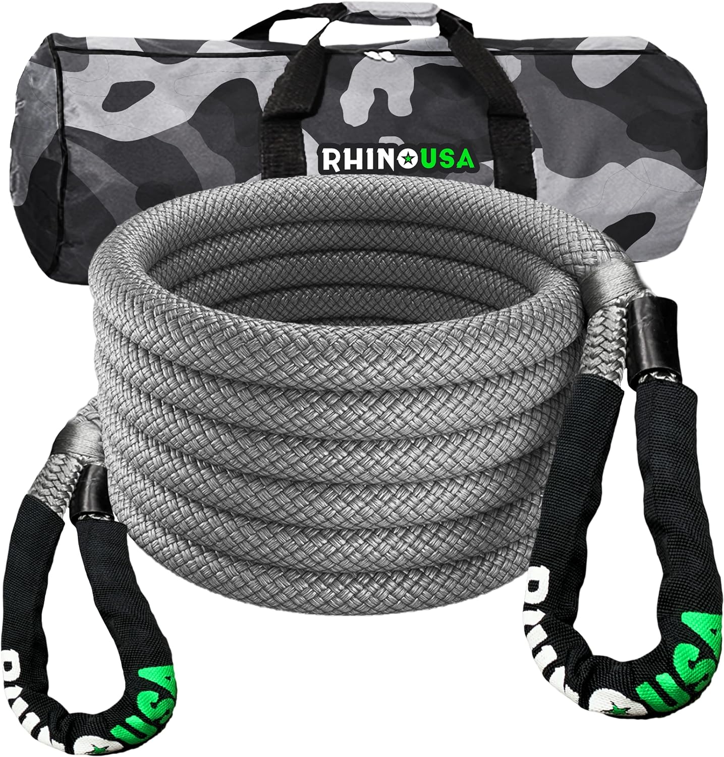 Generic Rhino USA Kinetic Recovery Tow Rope (1in x 30ft Gray) Heavy Duty Offroad Snatch Strap for UTV, ATV, Truck, Car, Jeep, Tractor -