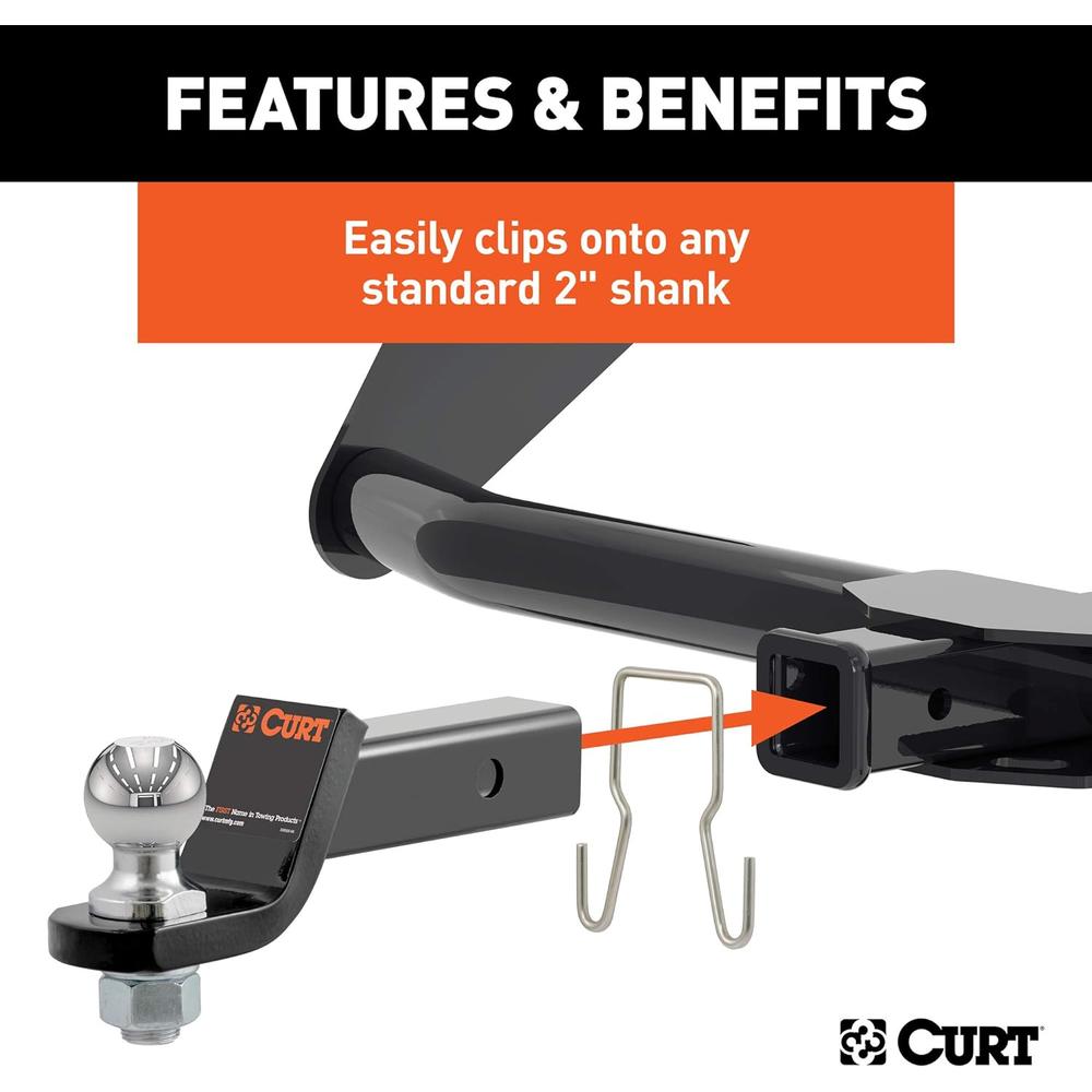 Curt 45807 Trailer Safety Chain Holder Bracket for 2-inch Shank, Clip-On Steel Hanger Hooks