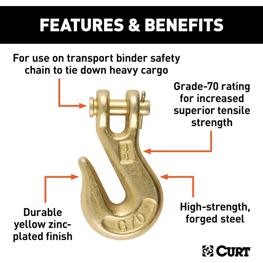 CURT 81438 3/8-Inch Forged Steel Clevis Grab Hook, 6,600 lbs. Work Load, 1/2-In Pin