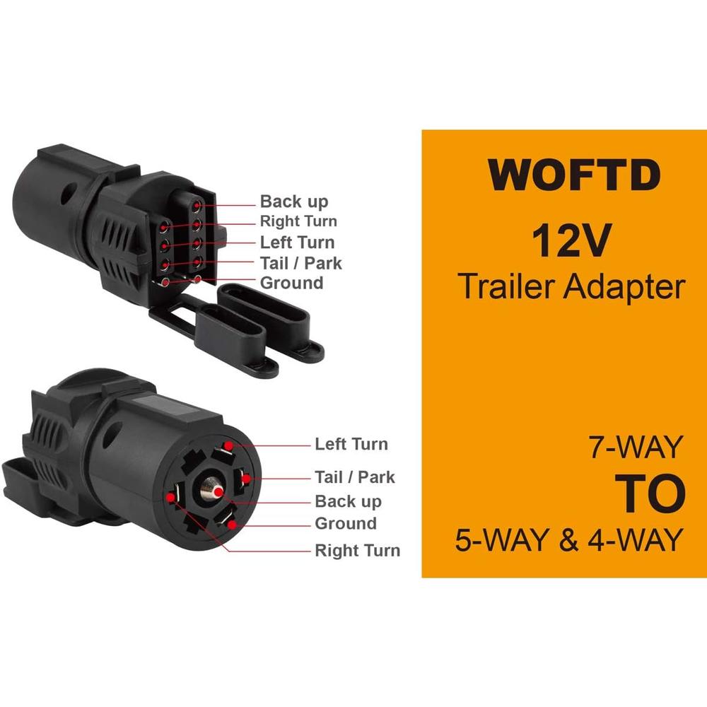 WOFTD Trailer Plug Adapter 7 Pin Round to 4 and 5 Flat Blade Trailer Connector Trailer Adapter 7 Way to 4 Way 5 Way 2-in-1 Flat Blade