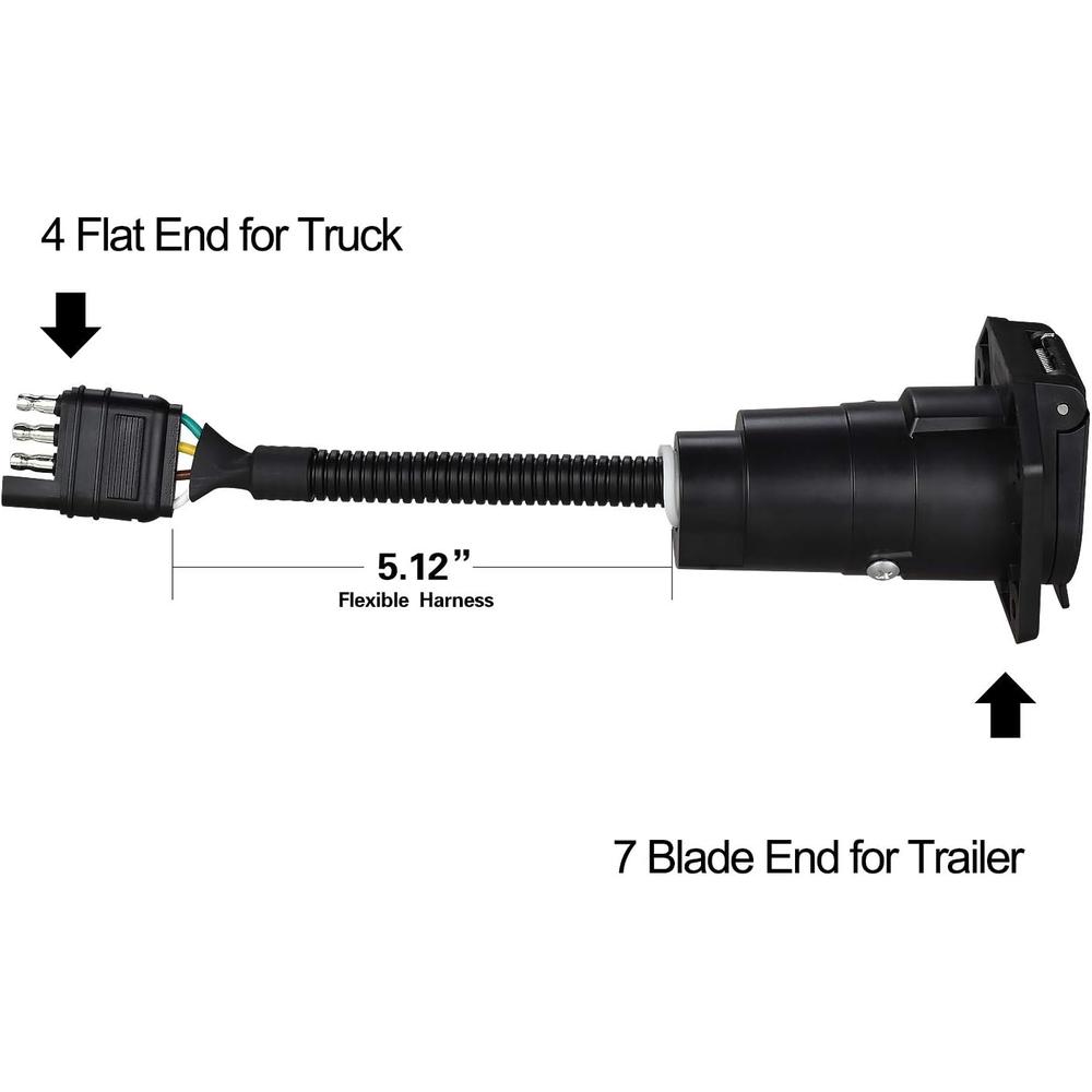 YonHan 4 Pin to 7 Pin Adapter Trailer Light Adapter 4-Way Flat Truck to 7-Way Blade Reverse Plug Connector with Mounting Bracket for T