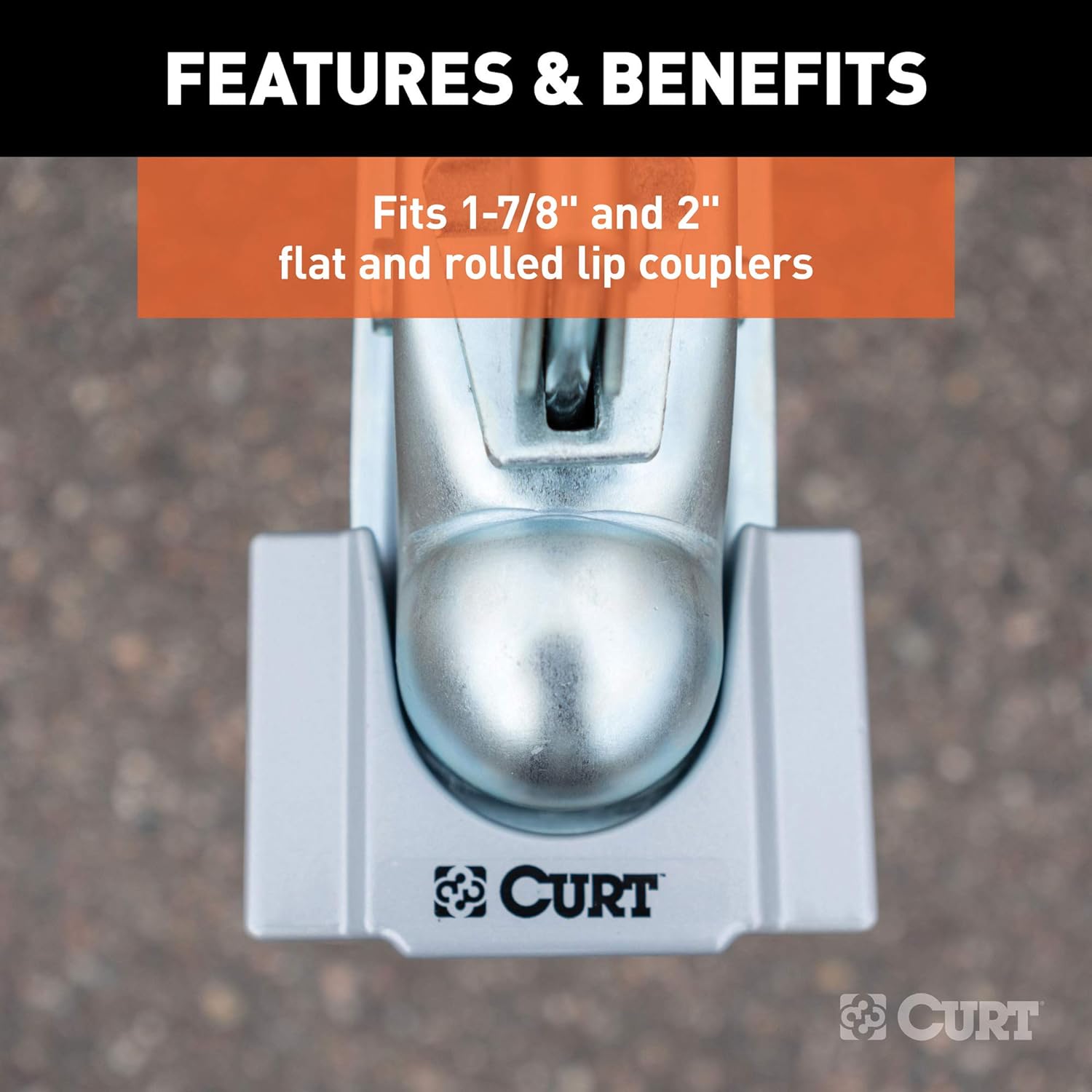 CURT 23079 Powder-Coated Aluminum Trailer Tongue Lock, Fits Most 2-Inch, 1-7/8-Inch Couplers , grey
