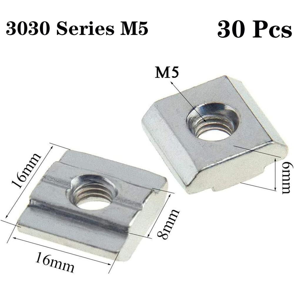 Still Awake 30pcs 3030 Series Sliding T Nuts Metric M5 Thread Slide in Hammer Head T-Nut for Standard 8mm T-Slot Aluminum Extrusion Profile