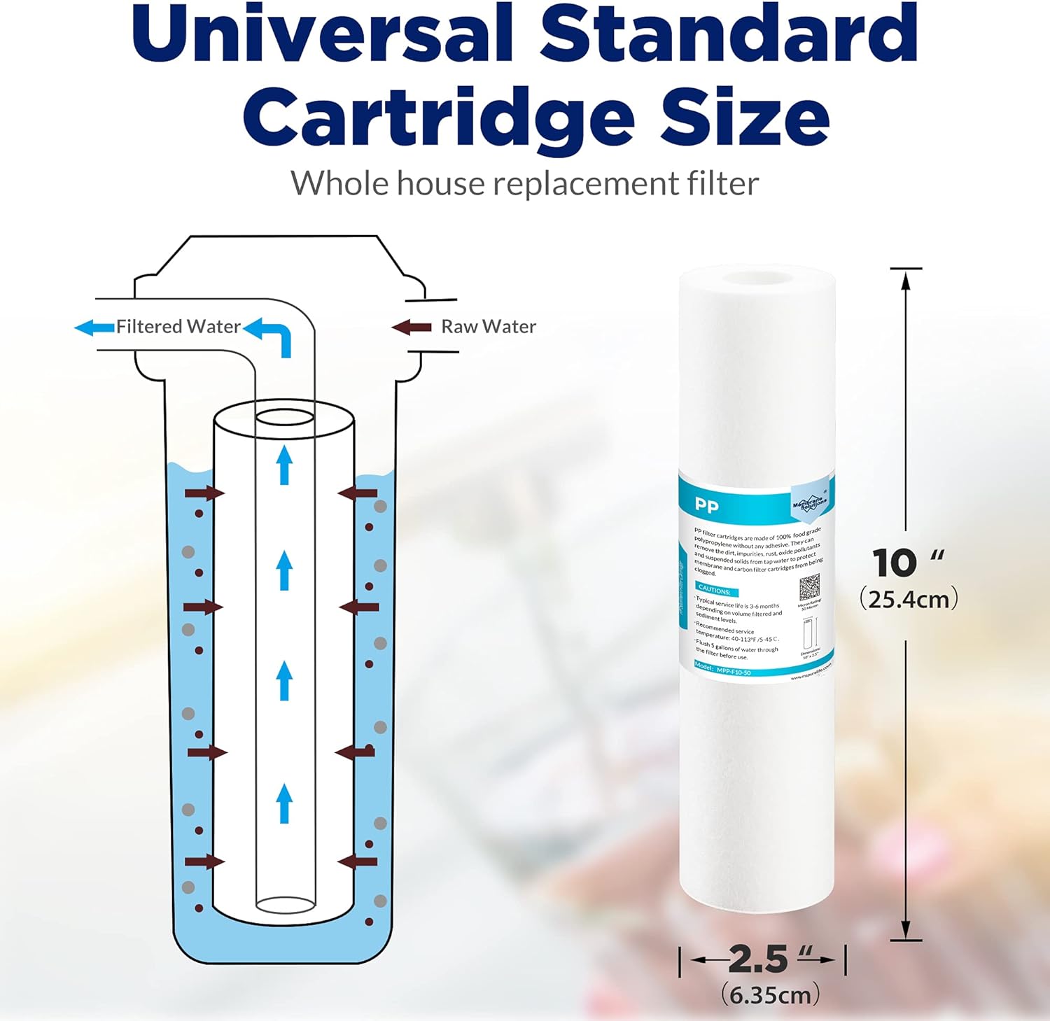 Membrane Solutions 20 Micron Sediment Water Filter Replacement Polypropylene Cartridge 10"x 2.5" for Whole House RO System, Compatible w
