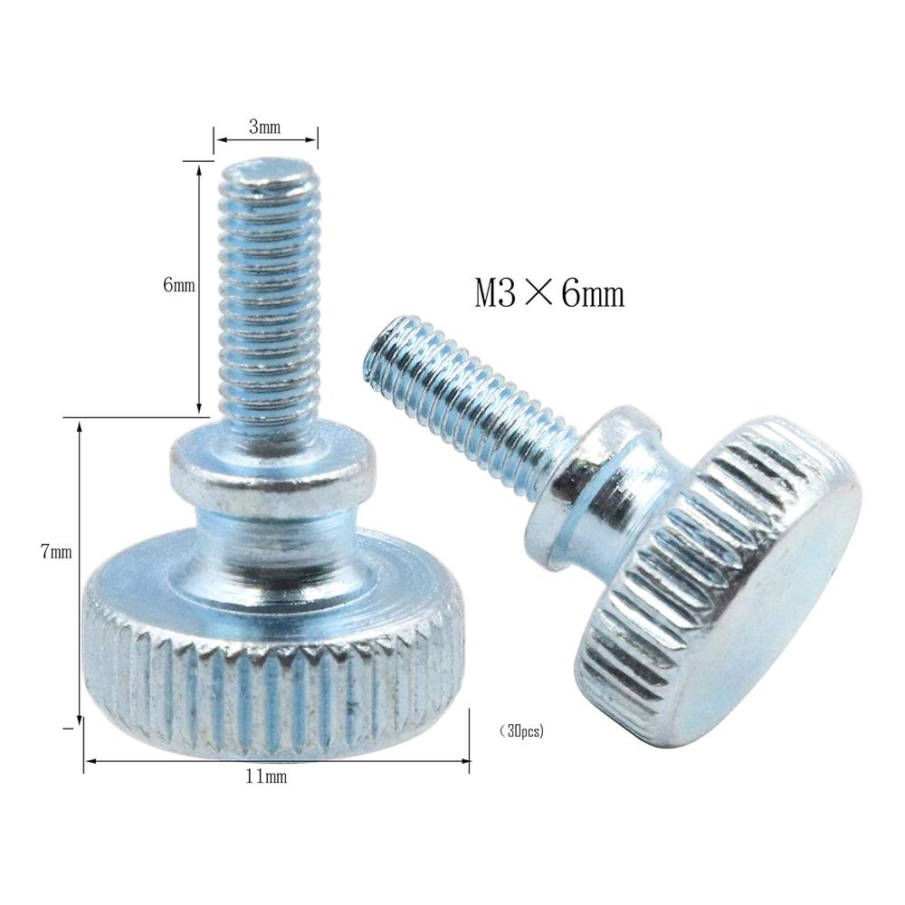 Generic LBY 30pcs Knurled Hand Screw, M3 x 6mm Flat Knurled Head Fully Threaded Thumb Screws(Double Layer Step), Carbon Steel Galvanize