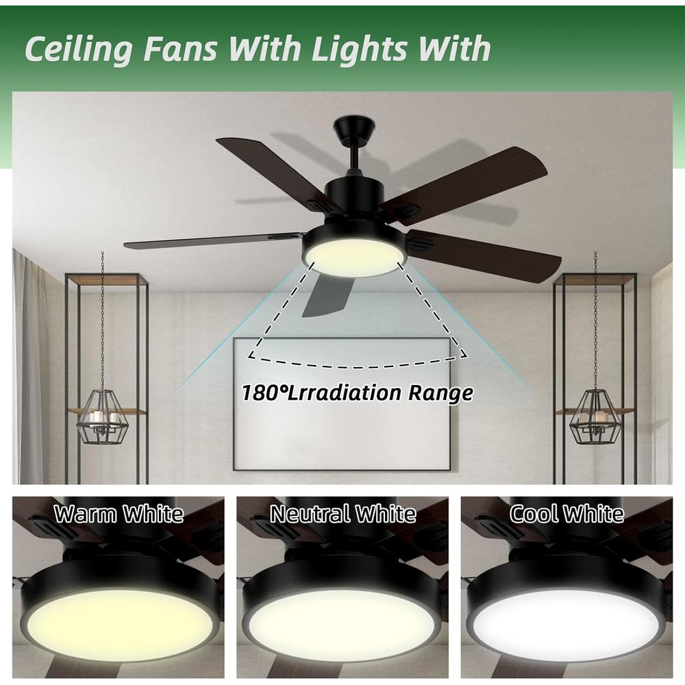 Ghicc 52-Inch Ceiling Fans with Lights, Black Ceiling Fan with Lights Remote Control- Reversible Silent DC Motor and Matte Blac