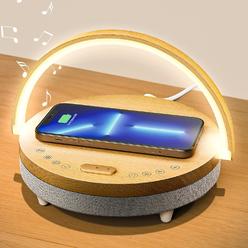 Vivilumens Bedside Table LED Night Light with Wireless Charger and Bluetooth Speaker, Desk Lamp As Sleep Aid White Noise Machine and Phone