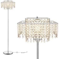 MLambert Double-Layer Lampshade Crystal Floor Lamp for Bedroom Modern Floor Lamp for Living Room,Elegant Standing Lamp,61.57" Tall
