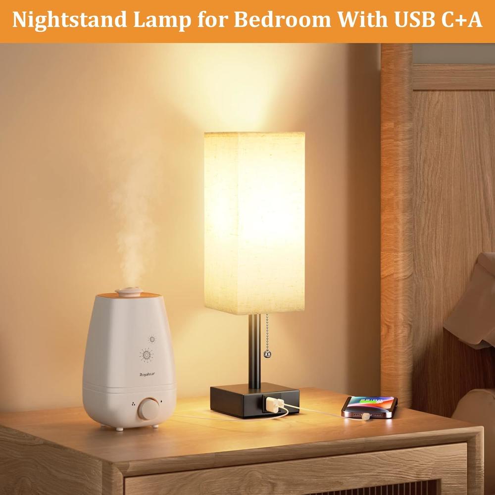 Aooshine Bedside Table Lamp with 3 Levels Brightness - 2700/3500/5000K Small Lamp with USB C+A Ports, Nightstand Lamp with 3 Color Modes