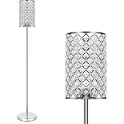Seaside Village Crystal Floor Lamp, Modern Standing Lamp with Elegant Shade, LED Floor Lamp with On/Off Foot Switch, Silver Finish Tall Pole La