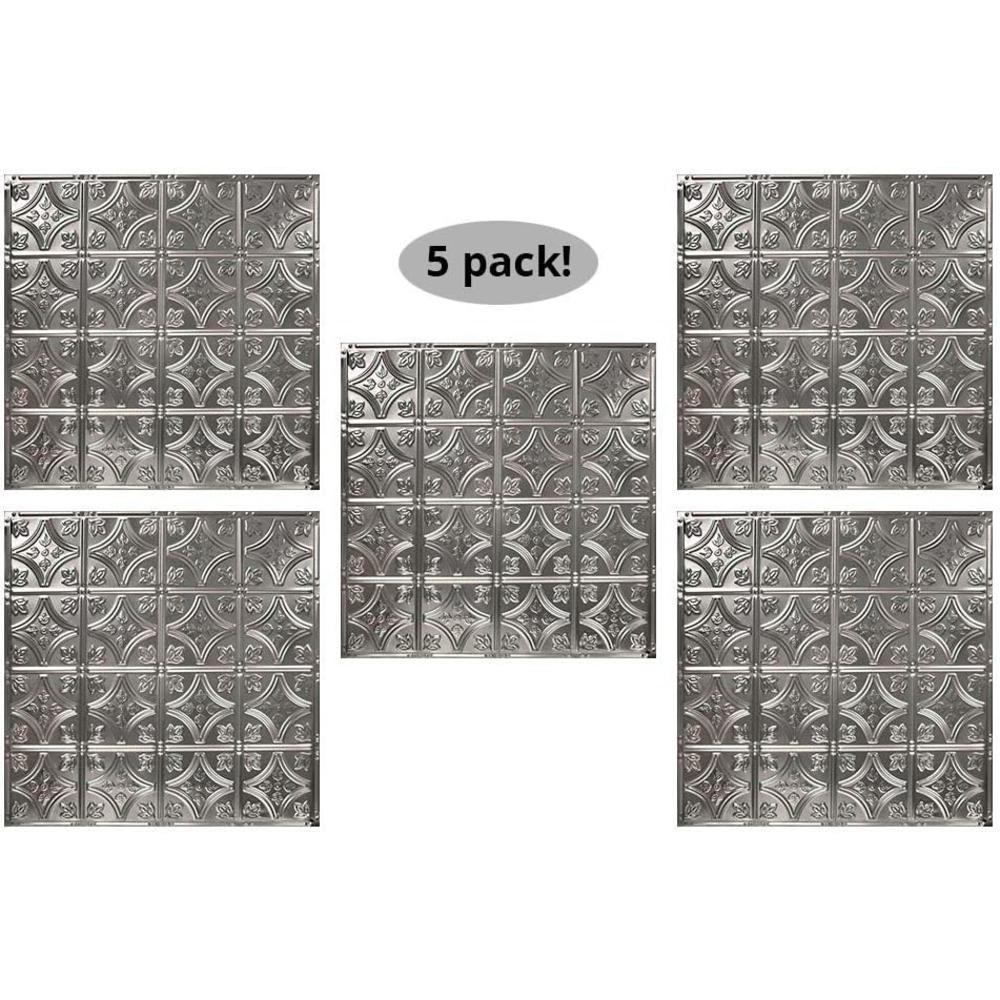 American Tin Ceilings [5 Pack] 24" x 24" 100% Tin Nail-Up Ceiling Tiles | Pattern #3 Stainless Steel Gloss Small Victorian Design with Flor