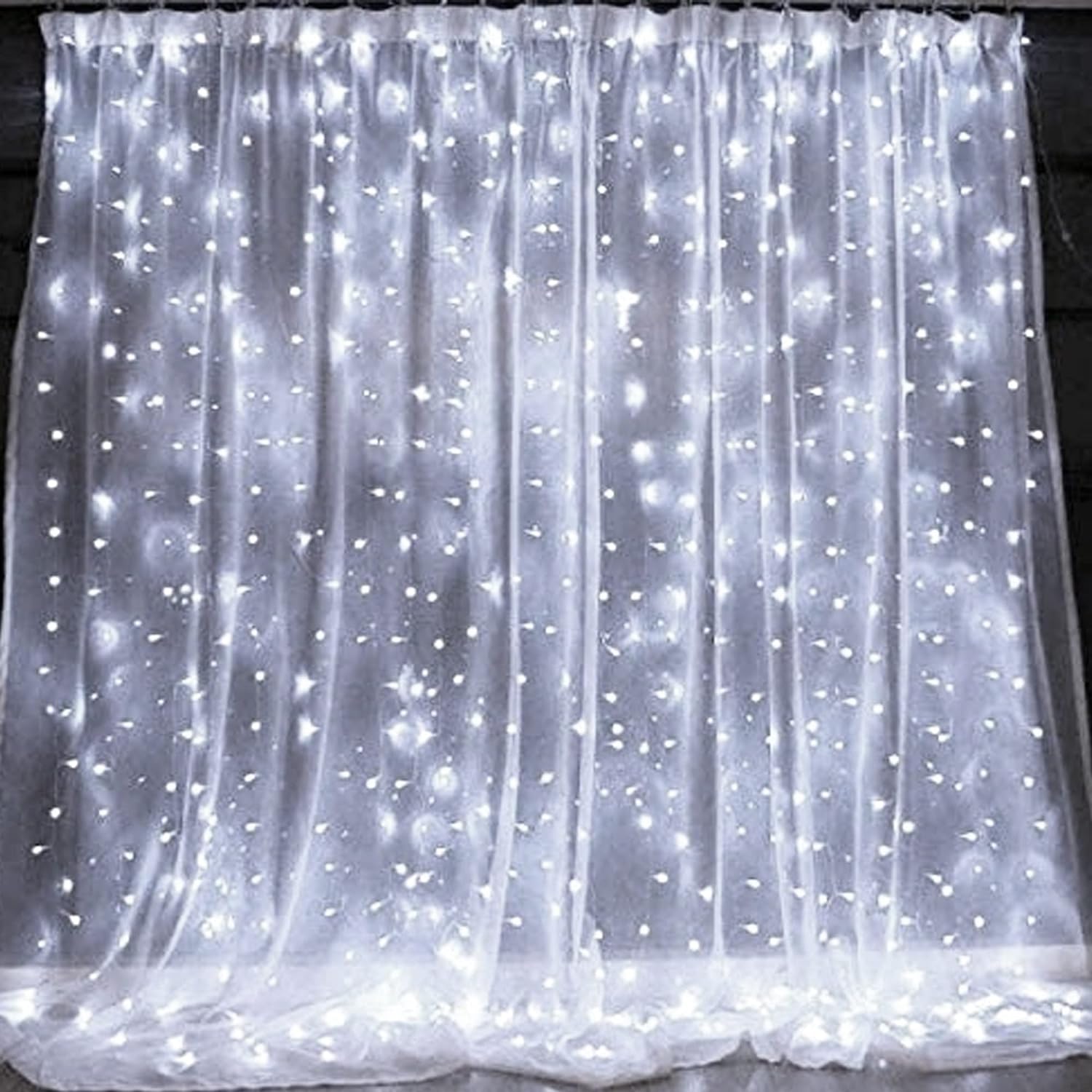 Dazzle Bright Curtain String Lights, 300 LED 9.8ft x 9.8ft 8 Lighting Modes Fairy Lights USB Powered, Waterproof Lights for Christmas Party W