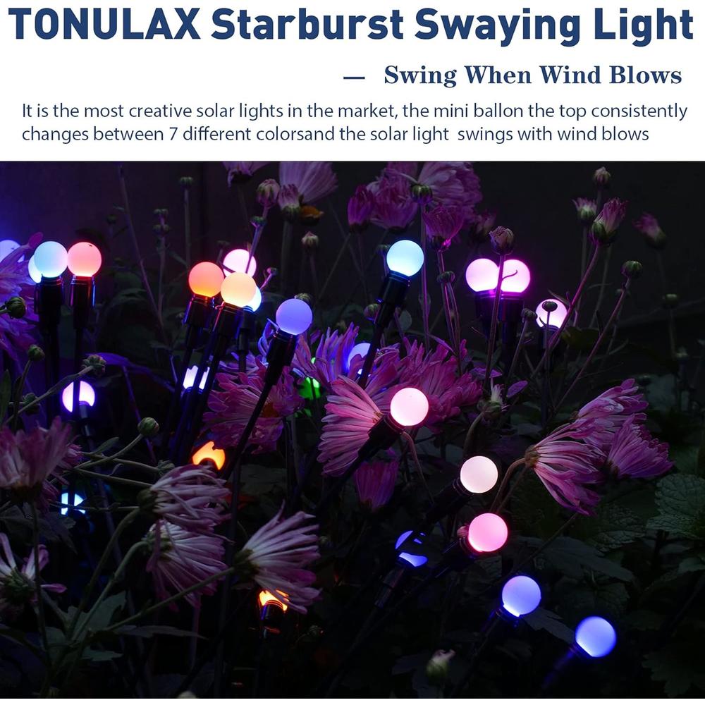 Generic TONULAX Solar Garden Lights, Starburst Swaying Light - Swaying When Wind Blows, Solar Lights Outdoor Decorative, Color Changing
