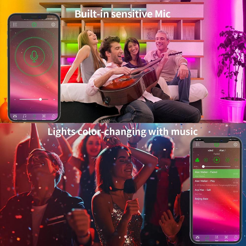 Ksipze 100ft Led Strip Lights RGB Music Sync Color Changing,Bluetooth Led Lights with Smart App Control Remote,Led Lights for B