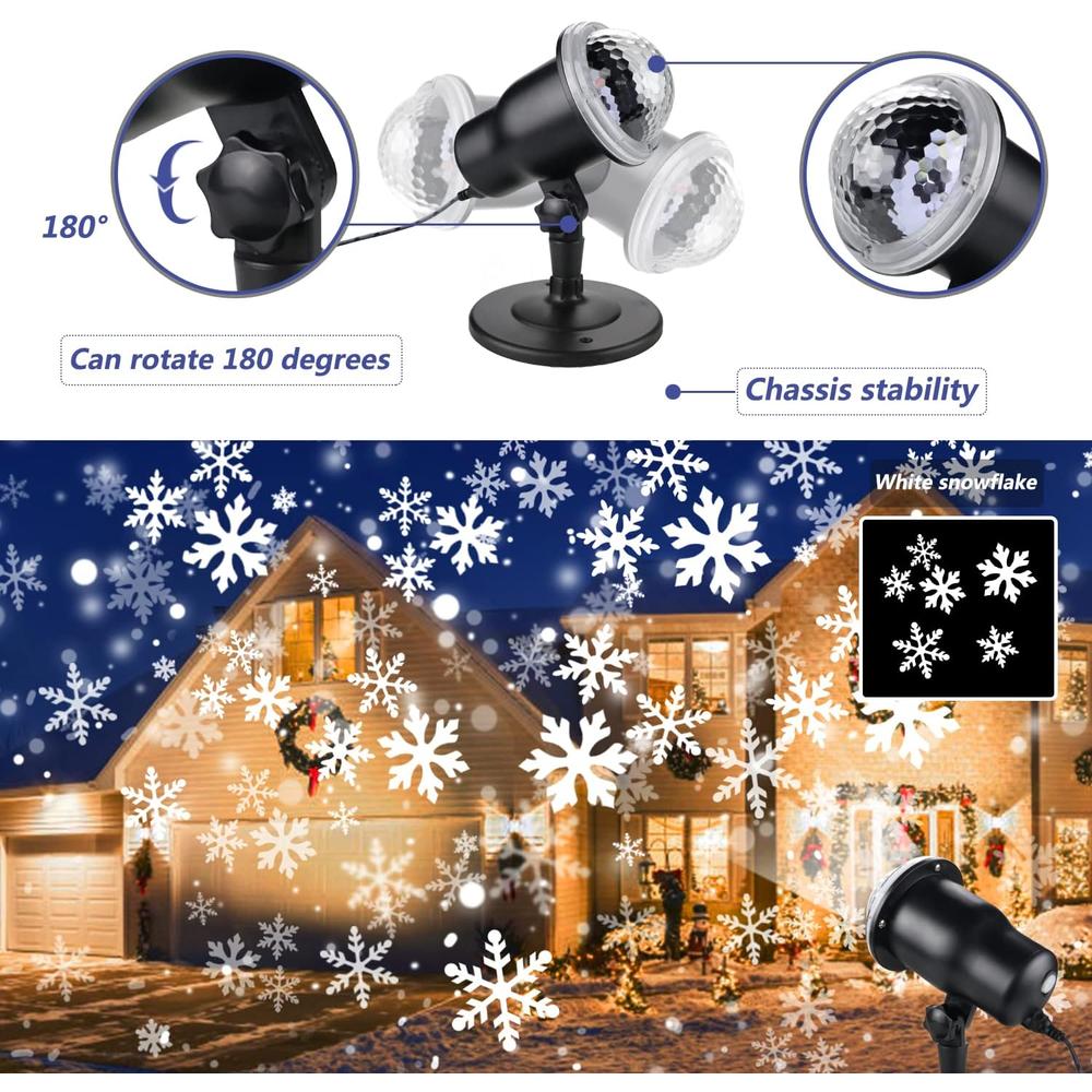mchued Christmas Projector Light Outdoor, Snowflake Projector Lights Indoor, Holiday Lights with Remote Control, Waterproof LED Snowfa