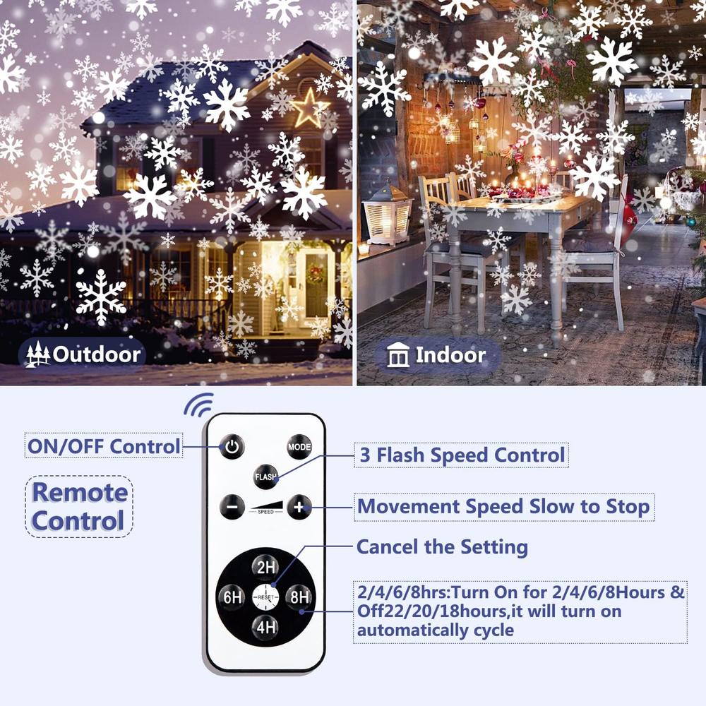 mchued Christmas Projector Light Outdoor, Snowflake Projector Lights Indoor, Holiday Lights with Remote Control, Waterproof LED Snowfa