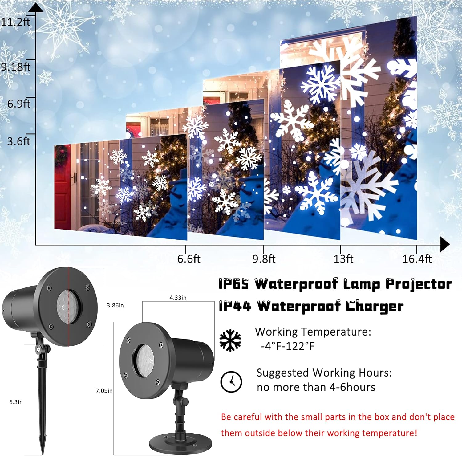 Liwarace Christmas Snowflake Projector Lights Outdoor -  LED Snowflake Lights - Waterproof Plug in Xmas Lights - Indoor/Outdoor Christma