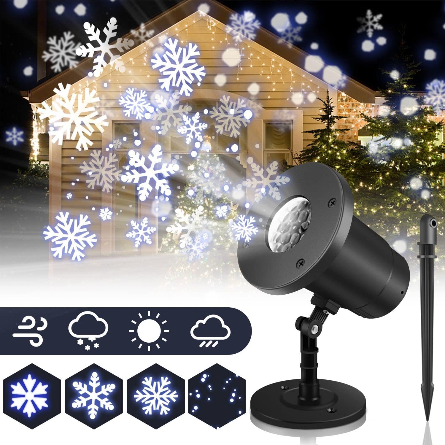 Liwarace Christmas Snowflake Projector Lights Outdoor -  LED Snowflake Lights - Waterproof Plug in Xmas Lights - Indoor/Outdoor Christma