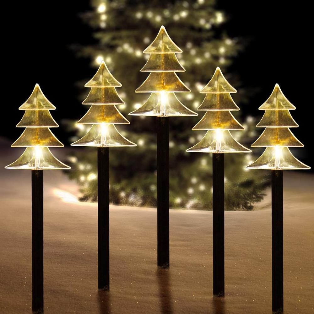 VOGVOG Christmas Solar Stake Lights, Set of 5 Waterproof Landscape Christmas Lights, Pathway Christmas Decorations, LED Lights for Yar